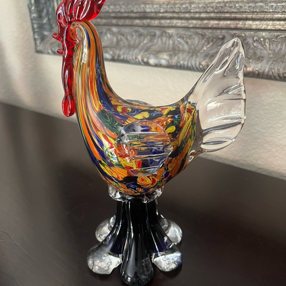 Handblown Glass  Colorful Glass Rooster Figurine